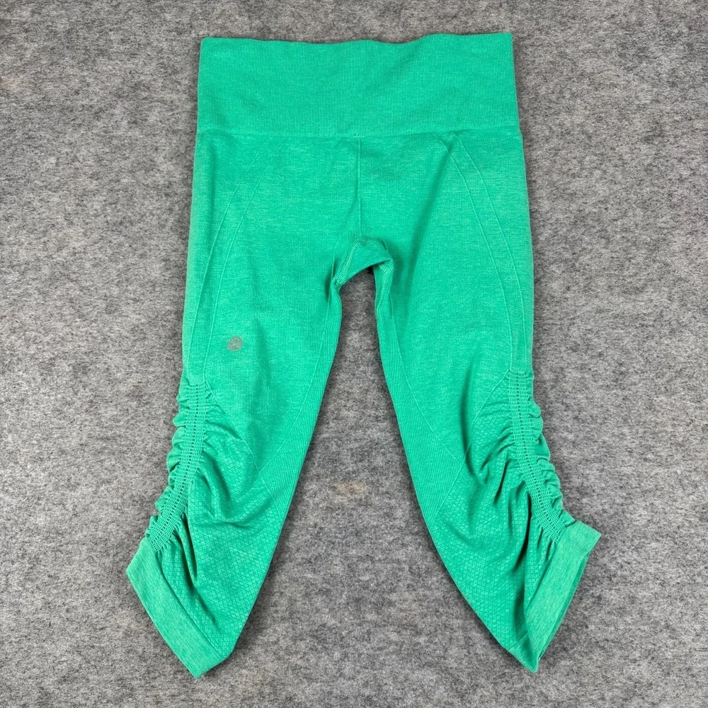 Lululemon In The Flow Crop Leggings Mid Rise W6997S Very Green Womens 4